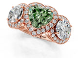 Rose gold Three-Stone Fancy Green Heart Cut Halo Diamond Milgrain Band with Four-Prong Setting_1