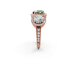 Rose gold Three-Stone Fancy Green Heart Cut Halo Diamond Milgrain Band with Four-Prong Setting_2