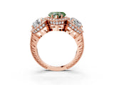 Rose gold Three-Stone Fancy Green Heart Cut Halo Diamond Milgrain Band with Four-Prong Setting_3