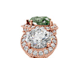 Rose gold Three-Stone Fancy Green Heart Cut Halo Diamond Milgrain Band with Four-Prong Setting_5