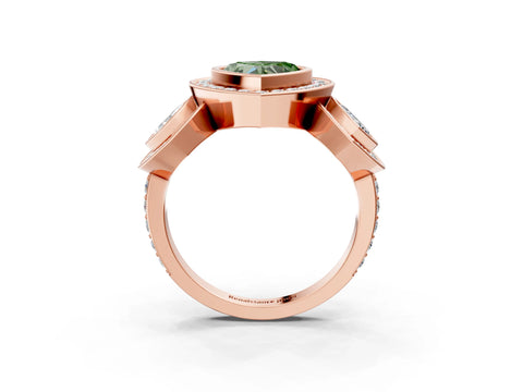 Rose gold Three-Stone Fancy Green Heart Cut Halo Pavé Diamond Ring_3