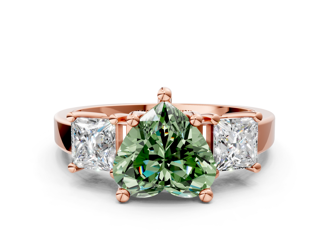 Rose gold Three-Stone Fancy Green Heart  Cut Solitaire Ring with Prong Setting_3
