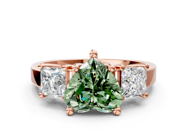 Rose gold Three-Stone Fancy Green Heart  Cut Solitaire Ring with Prong Setting