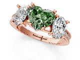 Rose gold Three-Stone Fancy Green Heart  Diamond Milgrain Pave Band with Prong Setting 2