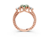 Rose gold Three-Stone Fancy Green Heart  Diamond Milgrain Pave Band with Prong Setting 4