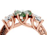 Rose gold Three-Stone Fancy Green Heart  Diamond Milgrain Pave Band with Prong Setting 5