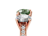 Rose gold Three-Stone Fancy Green Heart  Diamond Milgrain Pave Band with Prong Setting