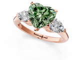 Rose gold Three-Stone Fancy Green Heart  Diamond Ring with Pear Side Stones in Four-Prong Setting_1