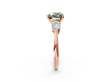 Rose gold Three-Stone Fancy Green Heart  Diamond Ring with Pear Side Stones in Four-Prong Setting_2