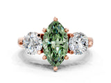 Rose gold Three-Stone Fancy Green Marquise  Brilliant Cut Solitaire Ring with Prong Setting on a Classic Band 2