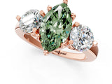 Rose gold Three-Stone Fancy Green Marquise  Brilliant Cut Solitaire Ring with Prong Setting on a Classic Band 3