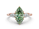 Rose gold Three-Stone Fancy Green Marquise Cut Brilliant Diamond Solitaire Ring with Tapered Band and Four-Prong Setting_3