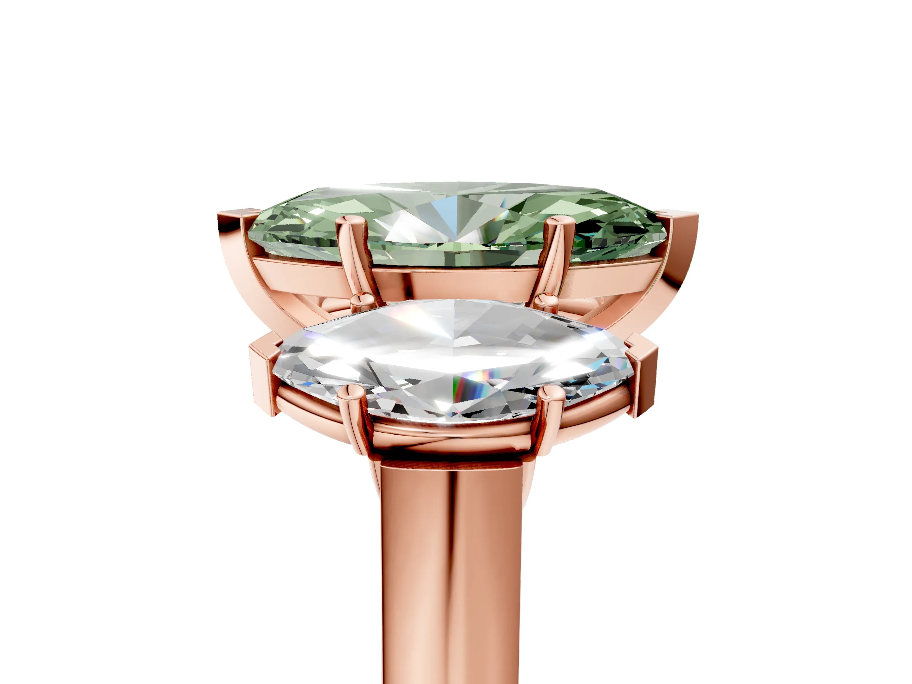 Rose gold Three-Stone Fancy Green Marquise Cut Brilliant Diamond Trellis Ring with Comfort Fit Band_5