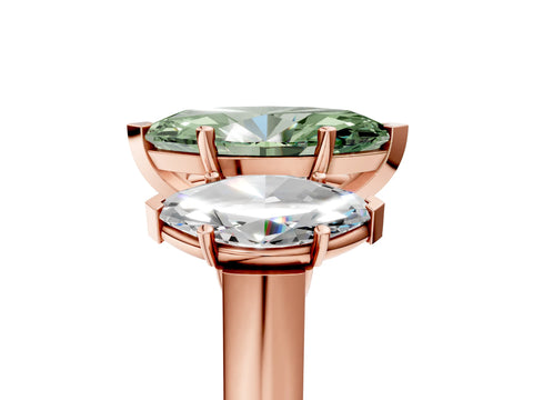 Rose gold Three-Stone Fancy Green Marquise Cut Brilliant Diamond Trellis Ring with Comfort Fit Band_5