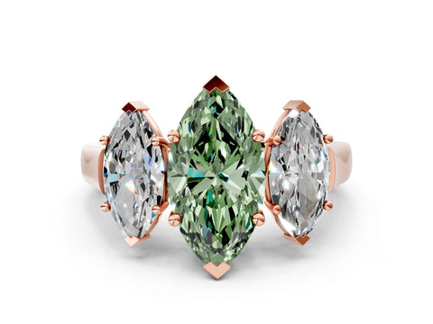 Rose gold Three-Stone Fancy Green Marquise Cut Brilliant Diamond Trellis Ring with Comfort Fit Band