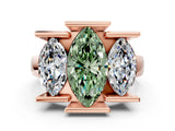 Rose gold Three Stone Fancy Green Marquise Cut Cut Channel Set Diamond Ring