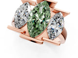 Rose gold Three Stone Fancy Green Marquise Cut Cut Channel Set Diamond Ring_1