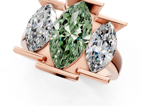 Rose gold Three Stone Fancy Green Marquise Cut Cut Channel Set Diamond Ring_1