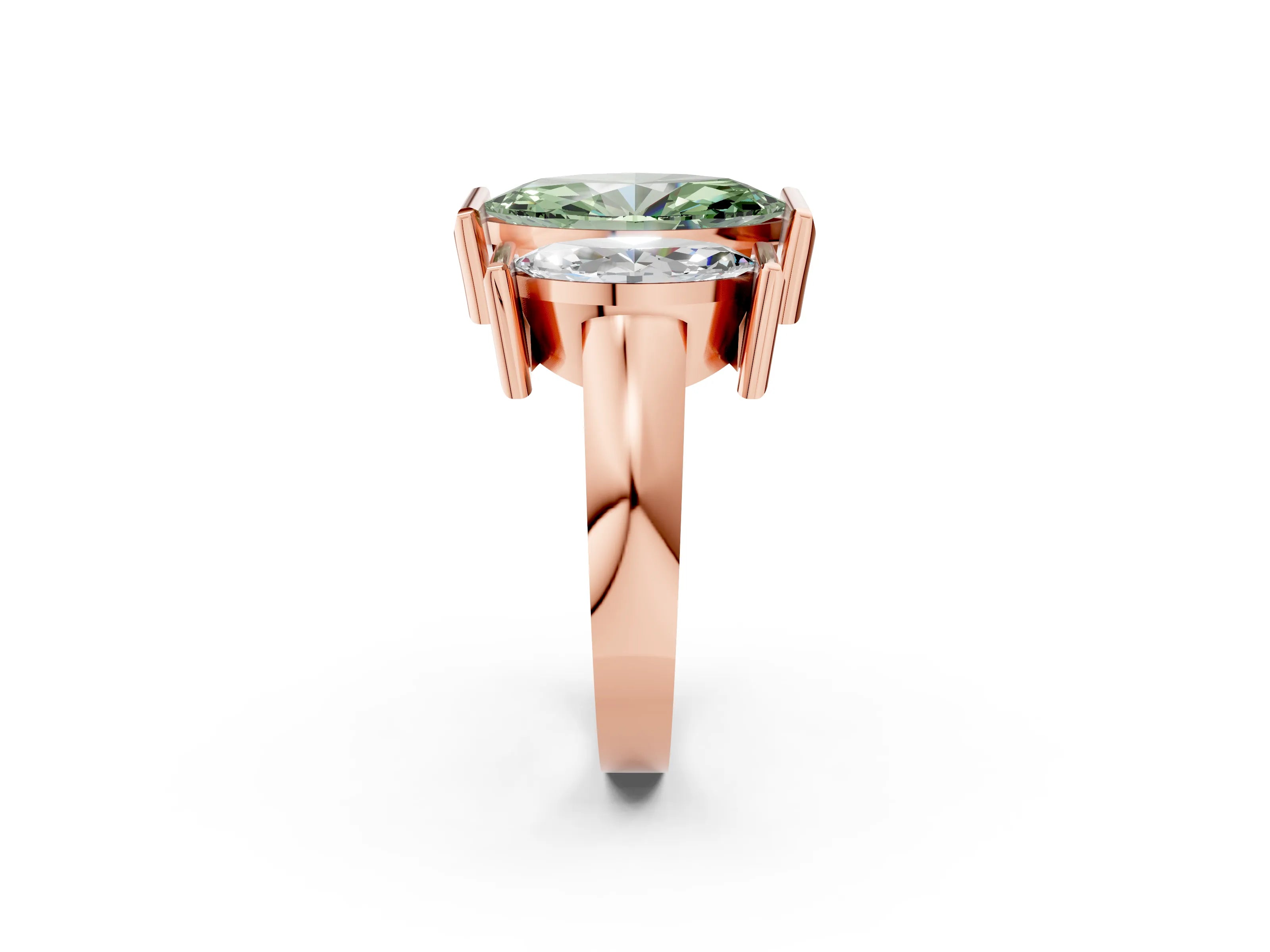 Rose gold Three Stone Fancy Green Marquise Cut Cut Channel Set Diamond Ring_2