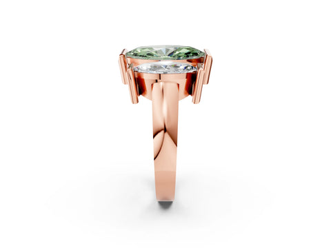 Rose gold Three Stone Fancy Green Marquise Cut Cut Channel Set Diamond Ring_2