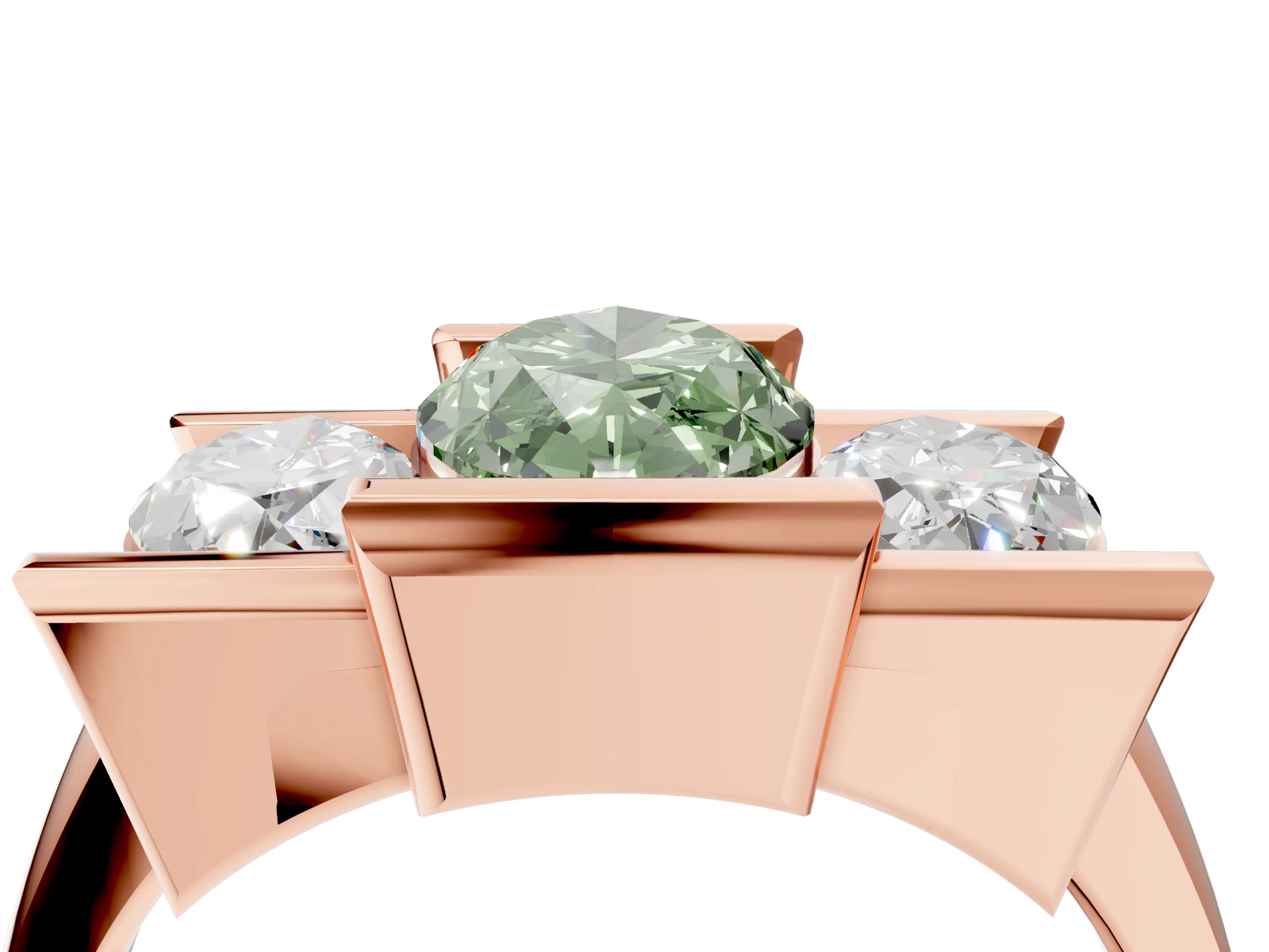 Rose gold Three Stone Fancy Green Marquise Cut Cut Channel Set Diamond Ring_4