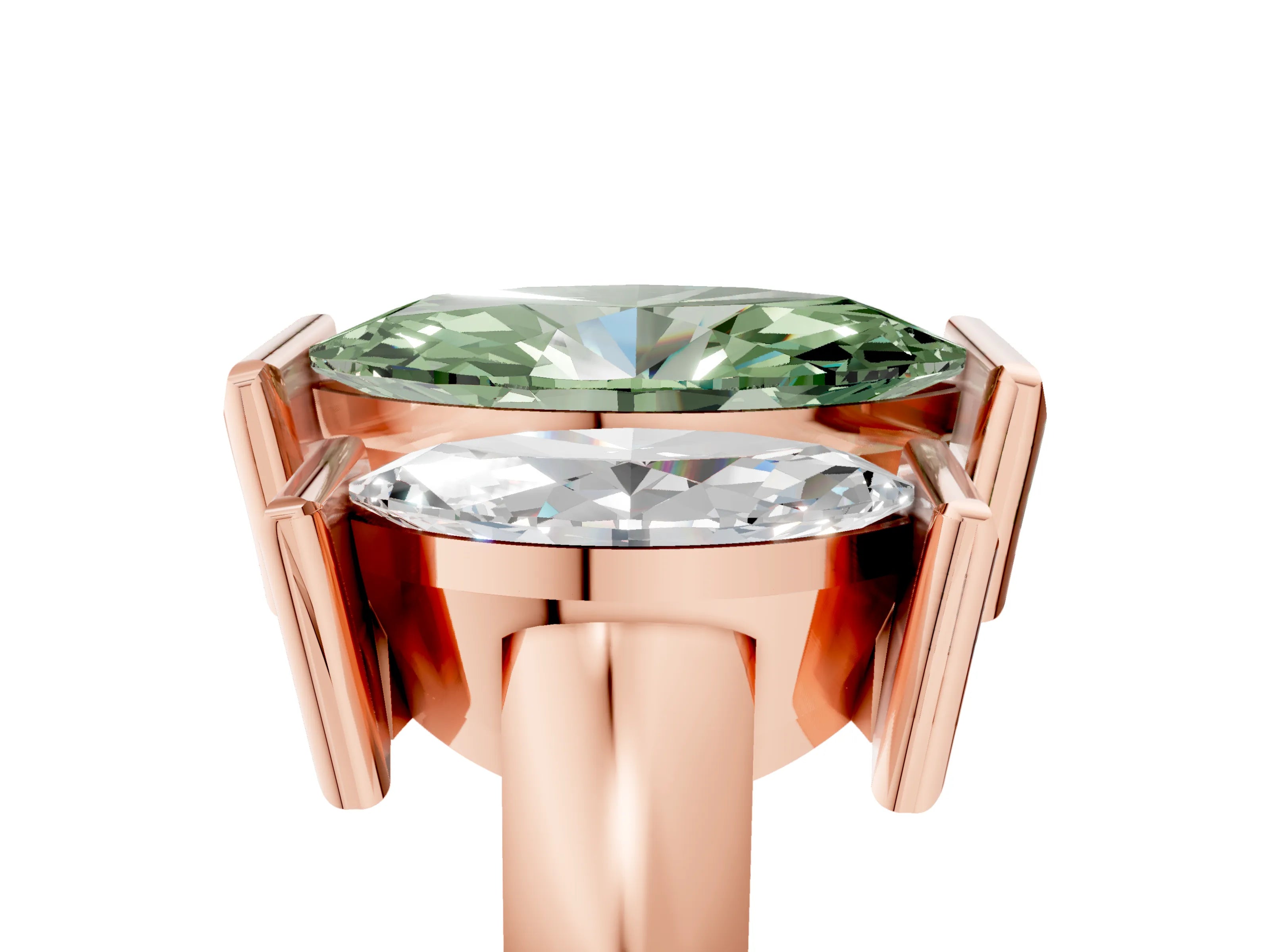 Rose gold Three Stone Fancy Green Marquise Cut Cut Channel Set Diamond Ring_5