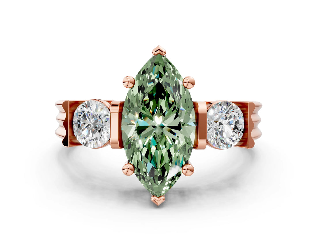 Rose gold Three-Stone Fancy Green Marquise Cut Cut Classic Band Prong Setting Ring