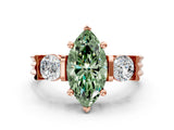 Rose gold Three-Stone Fancy Green Marquise Cut Cut Classic Band Prong Setting Ring