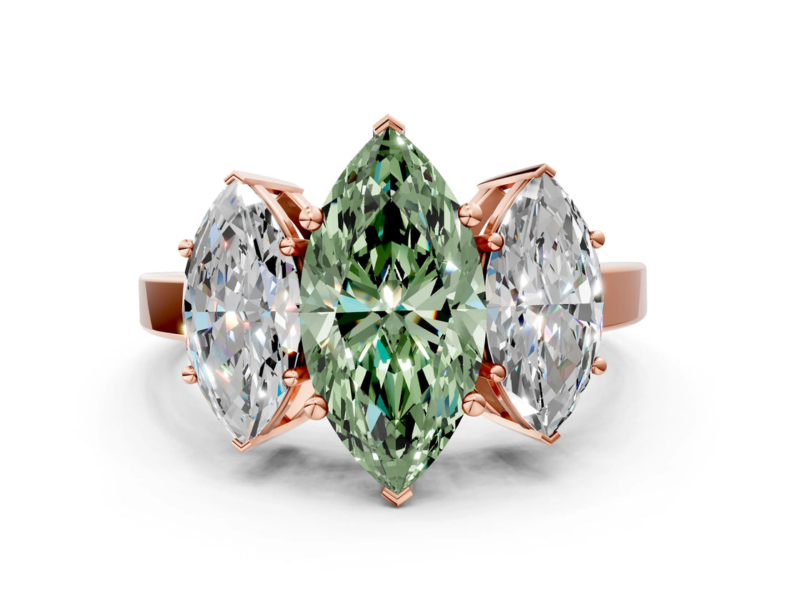 Rose gold Three-Stone Fancy Green Marquise Cut Cut Diamond Engagement Ring with Flat Band and Four-Prong Setting_12