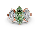 Rose gold Three-Stone Fancy Green Marquise Cut Cut Diamond Engagement Ring with Flat Band and Four-Prong Setting_12