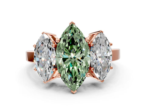 Rose gold Three-Stone Fancy Green Marquise Cut Cut Diamond Engagement Ring with Flat Band and Four-Prong Setting_12