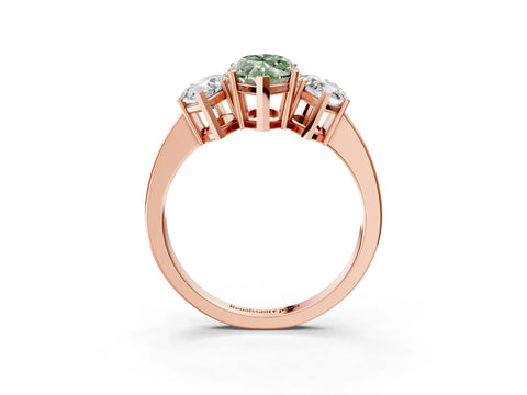 Rose gold Three-Stone Fancy Green Marquise Cut Cut Diamond Engagement Ring with Flat Band and Four-Prong Setting_15