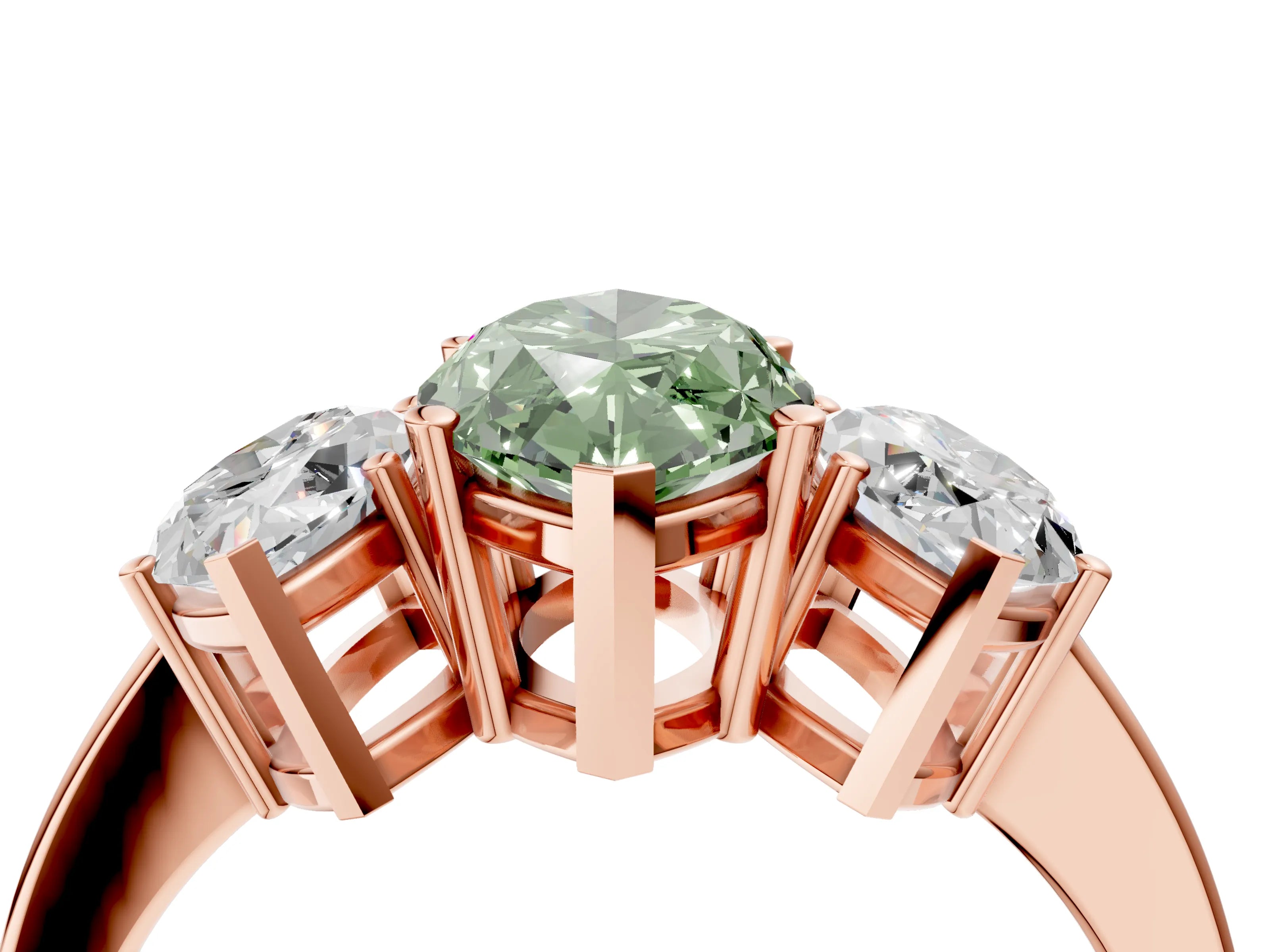 Rose gold Three-Stone Fancy Green Marquise Cut Cut Diamond Engagement Ring with Flat Band and Four-Prong Setting_16