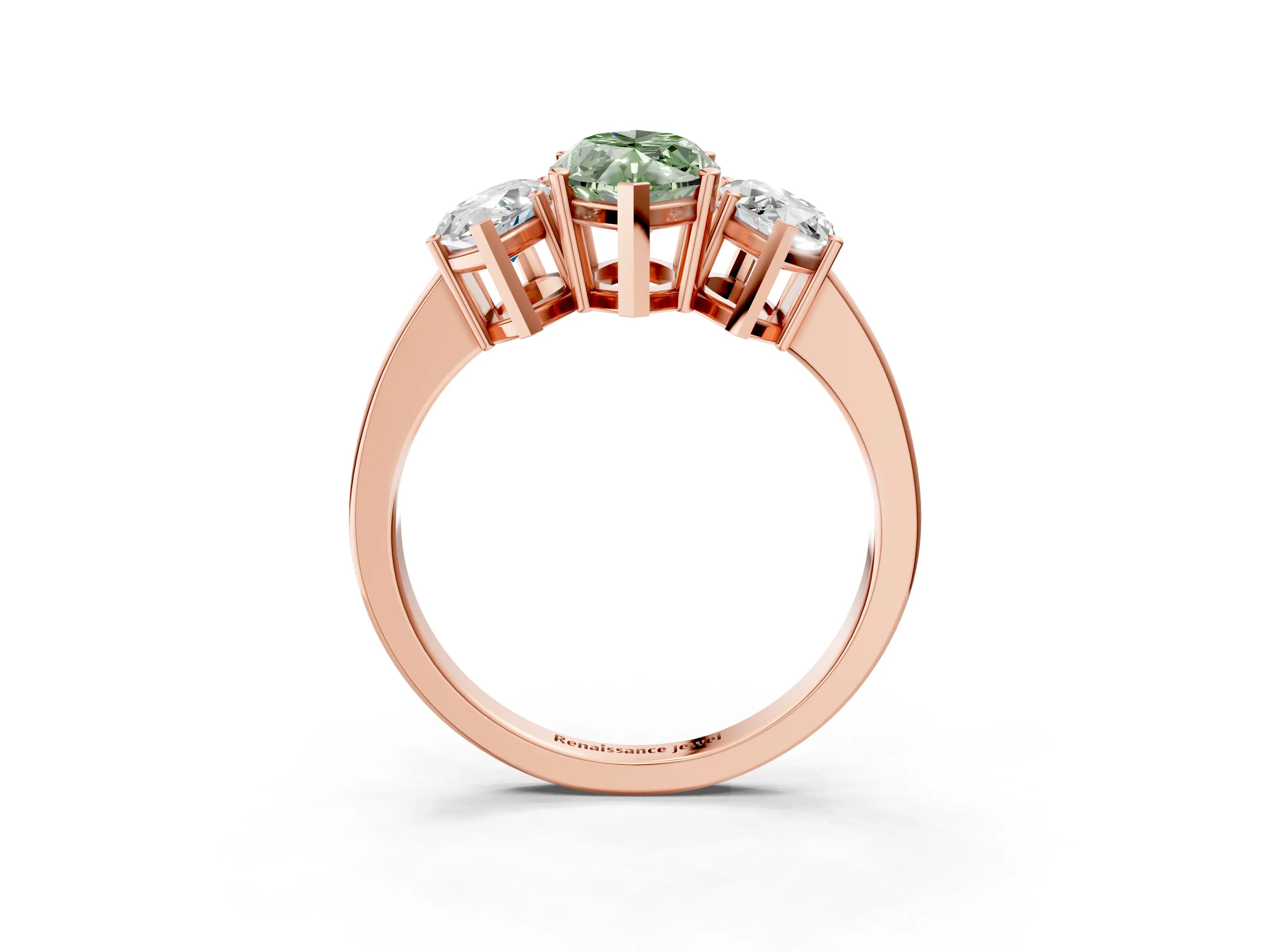 Rose gold Three-Stone Fancy Green Marquise Cut Cut Diamond Engagement Ring with Flat Band and Four-Prong Setting_3