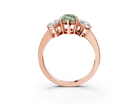 Rose gold Three-Stone Fancy Green Marquise Cut Cut Diamond Engagement Ring with Flat Band and Four-Prong Setting_3
