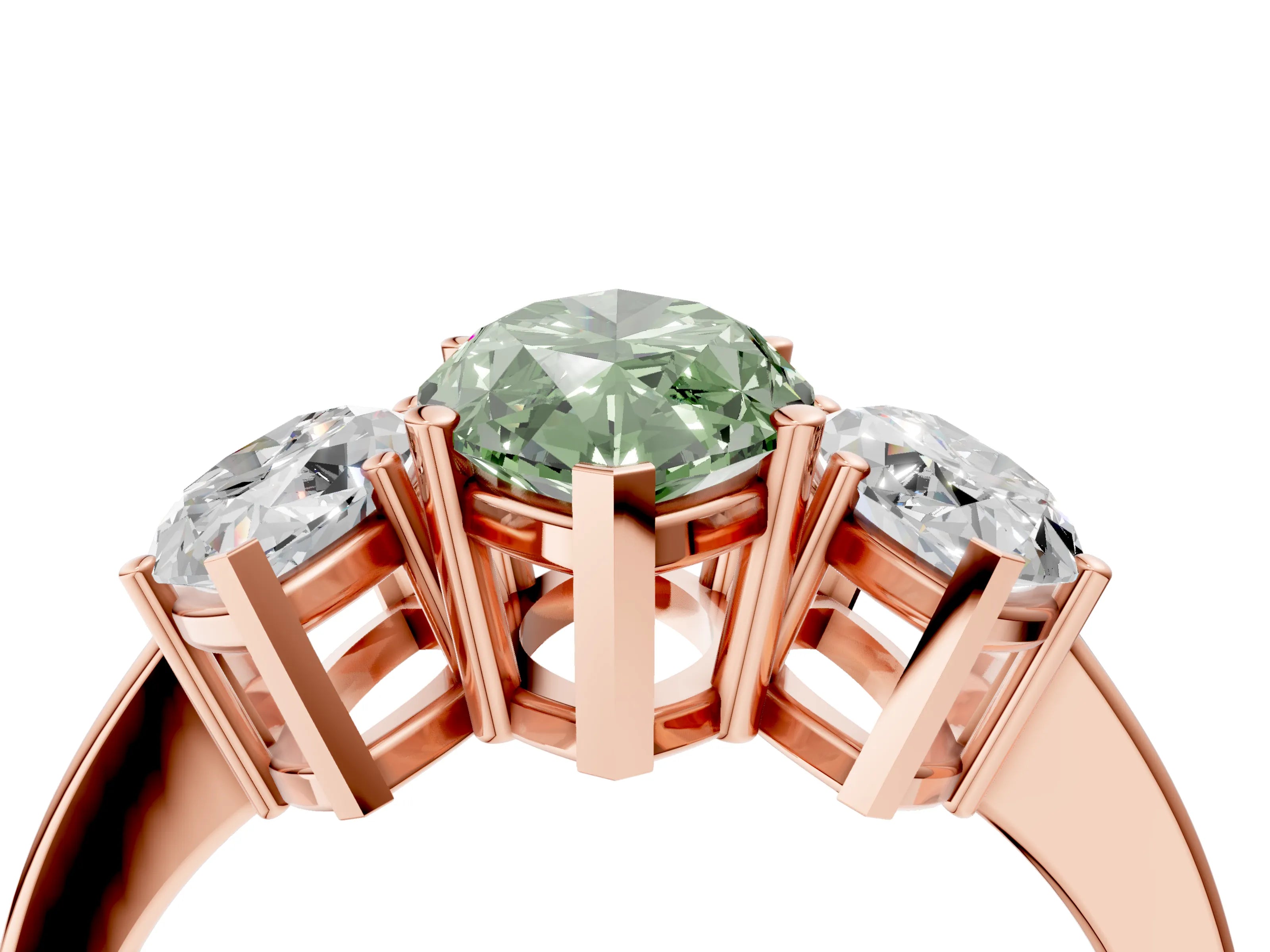 Rose gold Three-Stone Fancy Green Marquise Cut Cut Diamond Engagement Ring with Flat Band and Four-Prong Setting_4