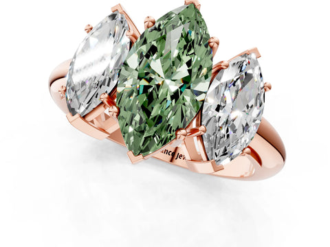 Rose gold Three-Stone Fancy Green Marquise Cut Cut Diamond Engagement Ring with Prong Setting on a White Gold Band_1