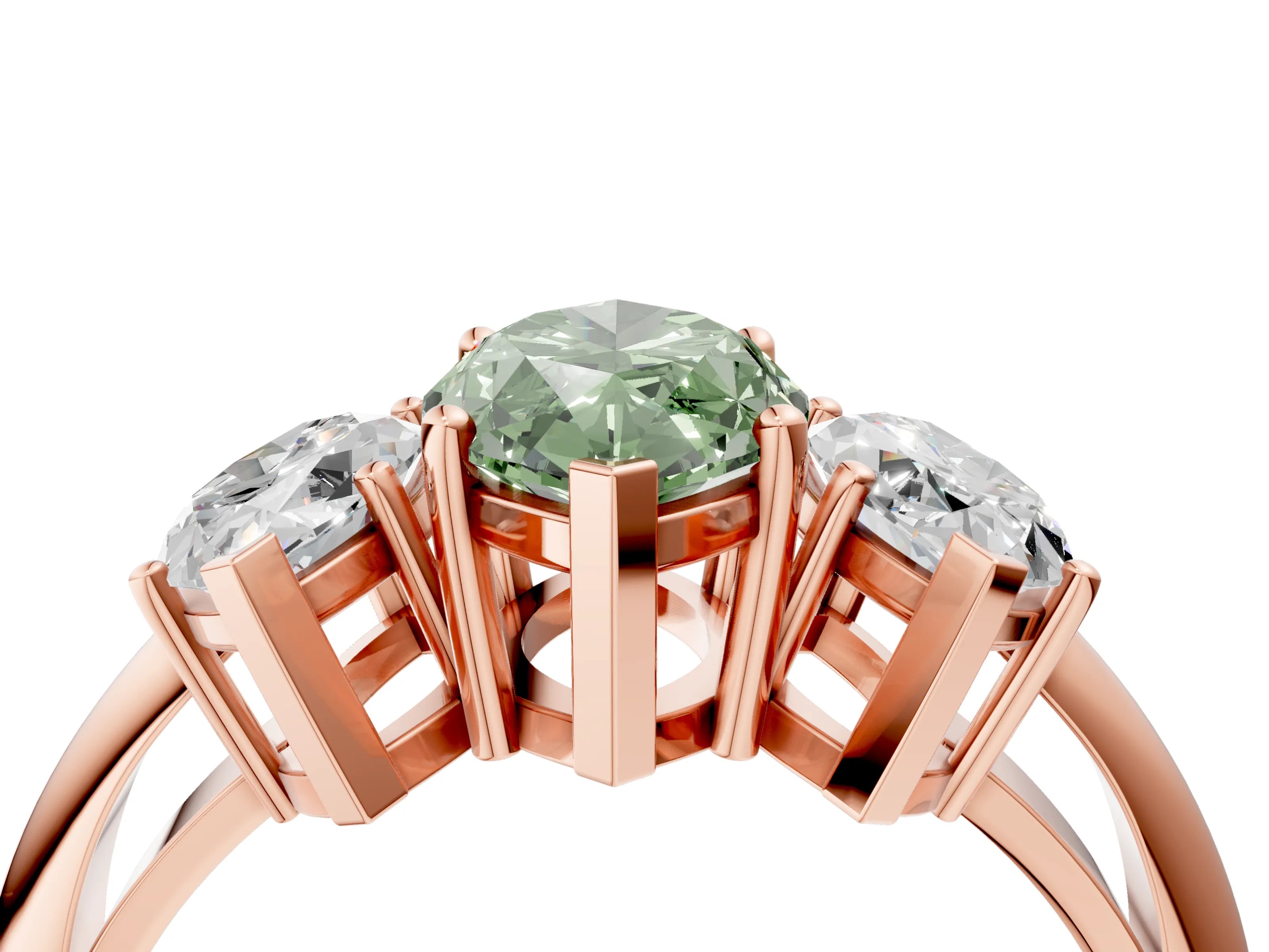 Rose gold Three-Stone Fancy Green Marquise Cut Cut Diamond Engagement Ring with Prong Setting on a White Gold Band_4