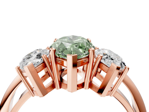 Rose gold Three-Stone Fancy Green Marquise Cut Cut Diamond Engagement Ring with Prong Setting on a White Gold Band_4