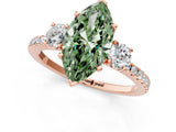 Rose gold Three-Stone Fancy Green Marquise Cut Cut Diamond Pavé Band with Prong Setting_16