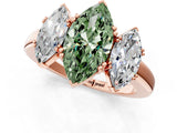 Rose gold Three-Stone Fancy Green Marquise Cut Cut Diamond Ring with Channel Set Band and Four-Prong Setting_25