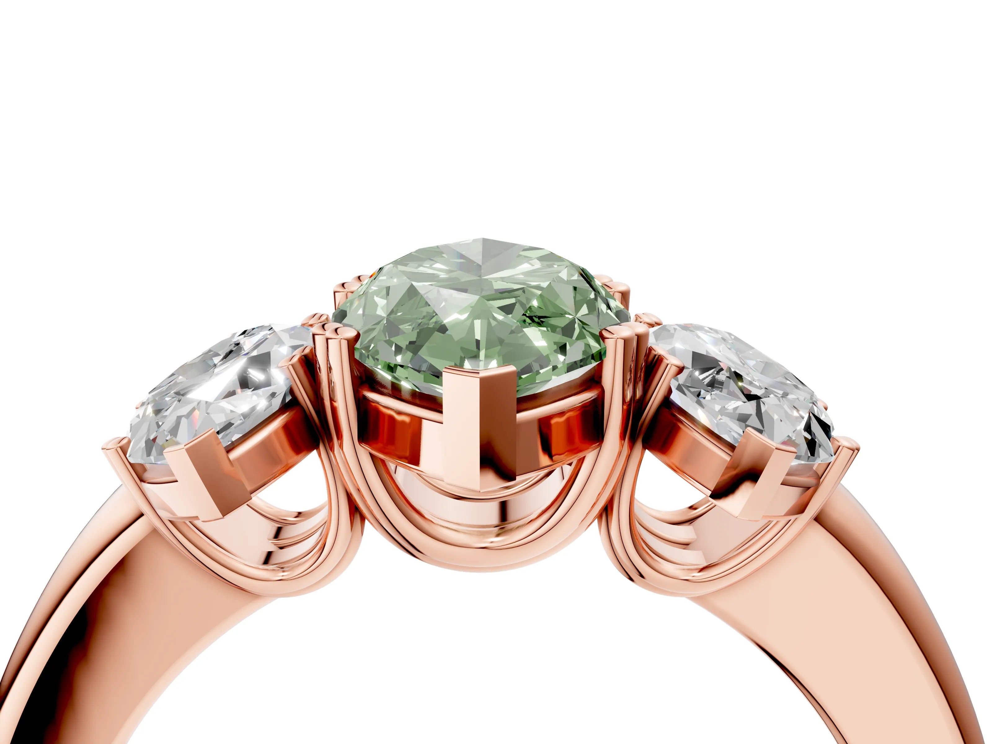 Rose gold Three-Stone Fancy Green Marquise Cut Cut Diamond Ring with Channel Set Band and Four-Prong Setting_4
