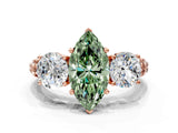 Rose gold Three-Stone Fancy Green Marquise Cut Cut Diamond Ring with Channel-Set Band and Prong Setting