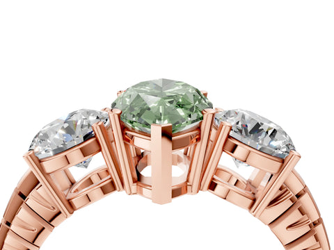 Rose gold Three-Stone Fancy Green Marquise Cut Cut Diamond Ring with Channel-Set Band and Prong Setting_4