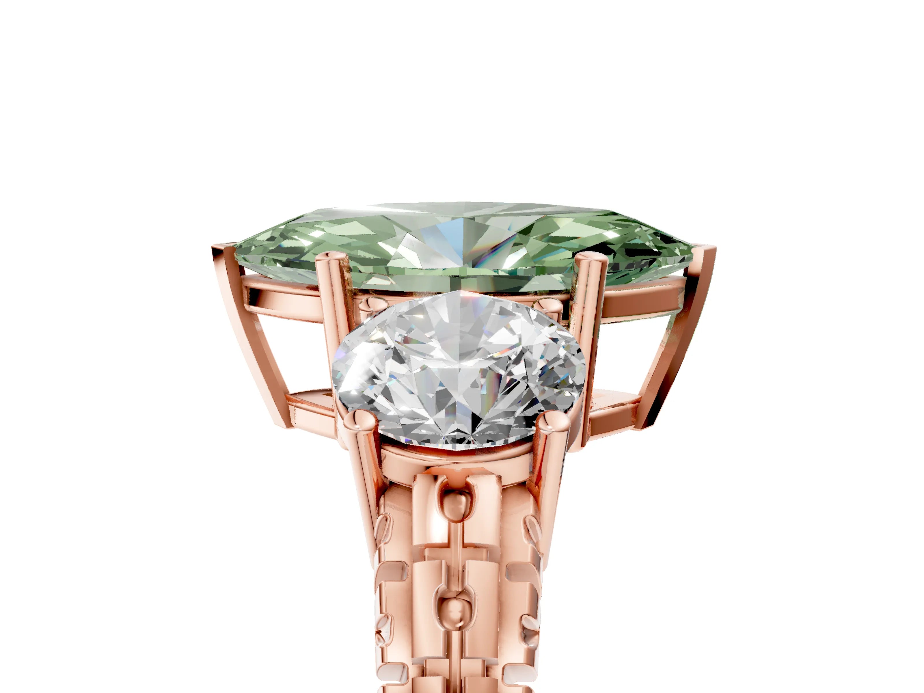 Rose gold Three-Stone Fancy Green Marquise Cut Cut Diamond Ring with Channel-Set Band and Prong Setting_5