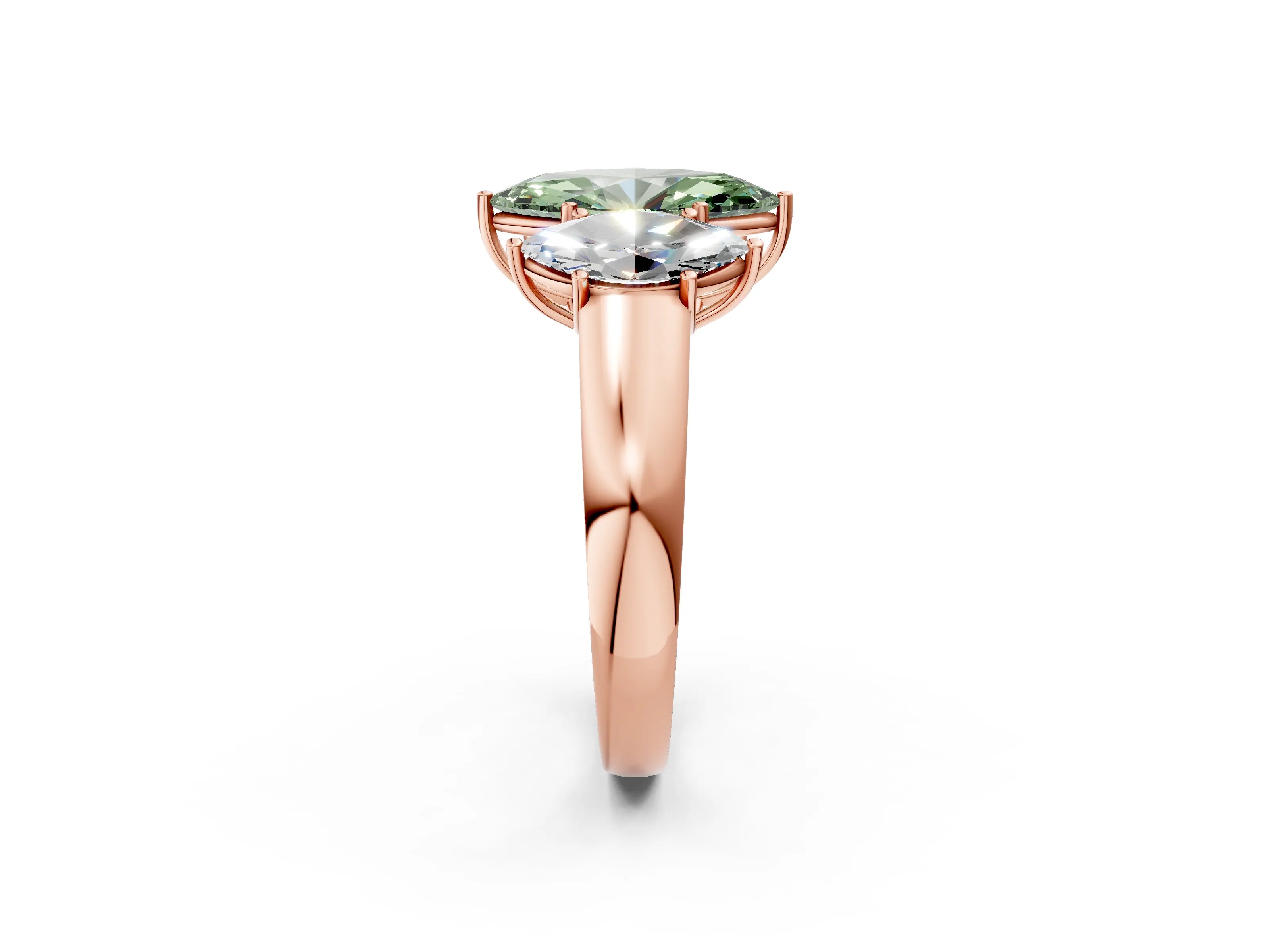 Rose gold Three-Stone Fancy Green Marquise Cut Cut Diamond Ring with Prong Setting and Classic Band_2