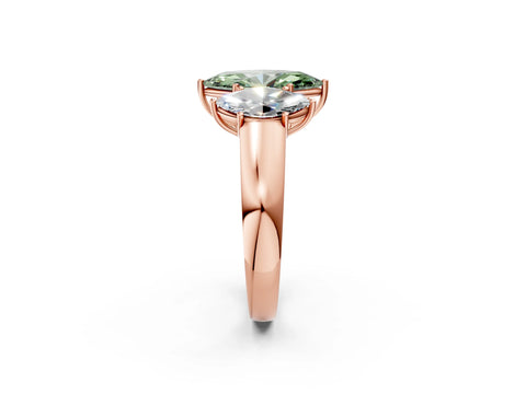 Rose gold Three-Stone Fancy Green Marquise Cut Cut Diamond Ring with Prong Setting and Classic Band_2