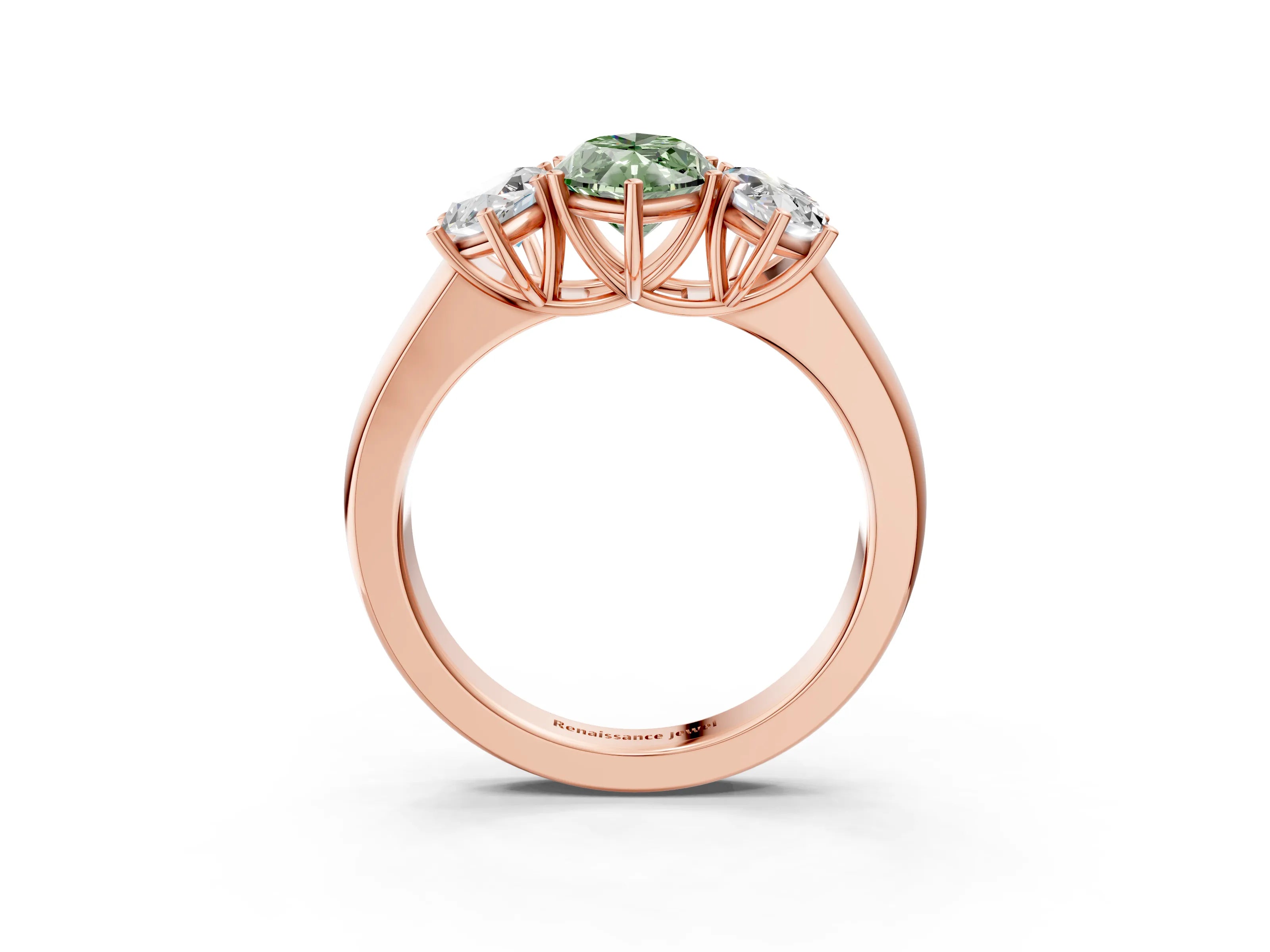 Rose gold Three-Stone Fancy Green Marquise Cut Cut Diamond Ring with Prong Setting and Classic Band_3