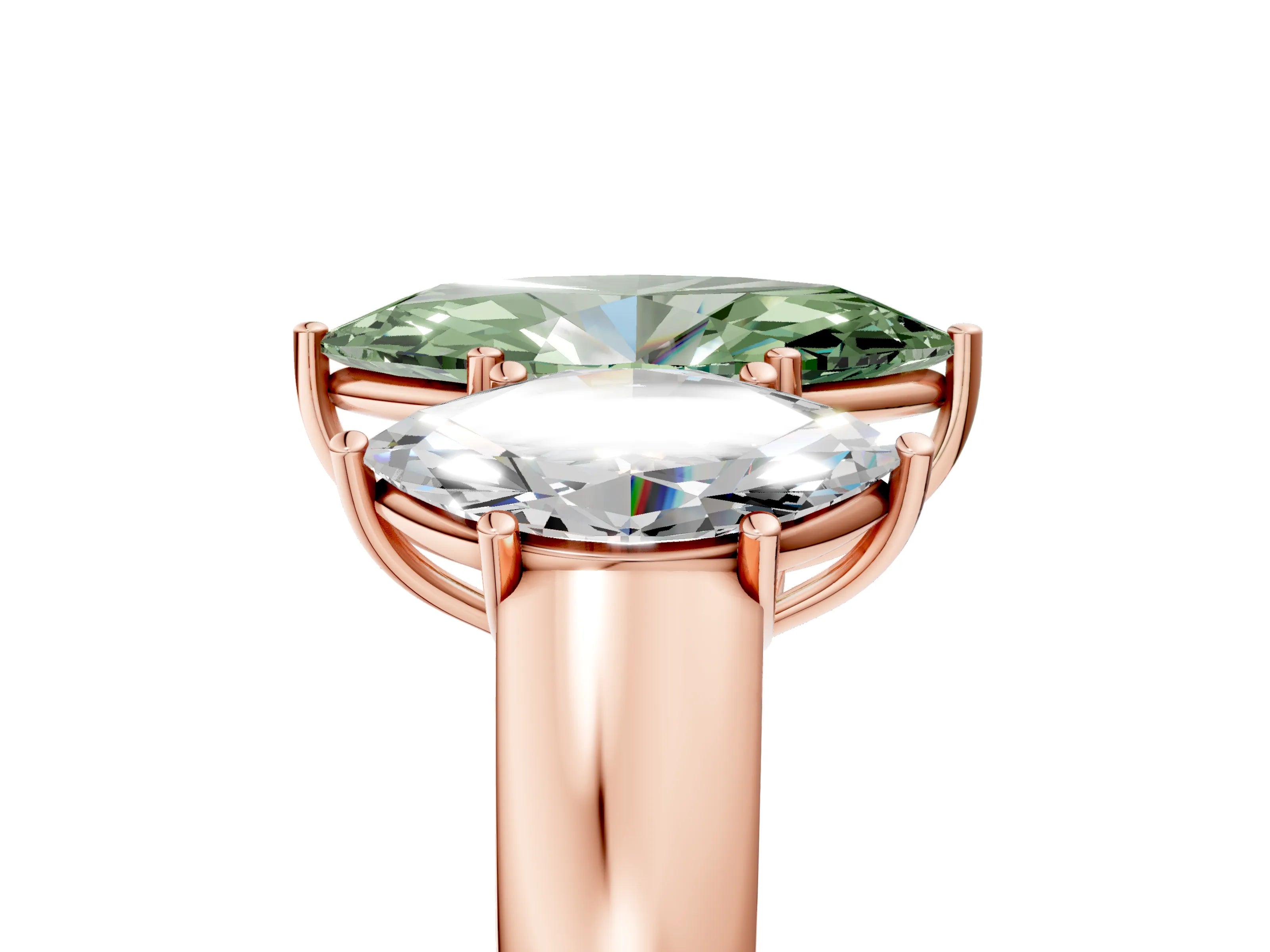 Rose gold Three-Stone Fancy Green Marquise Cut Cut Diamond Ring with Prong Setting and Classic Band_5