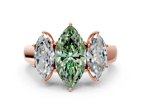 Rose gold Three-Stone Fancy Green Marquise Cut Cut Diamond Ring with Prong Setting and Classic Band
